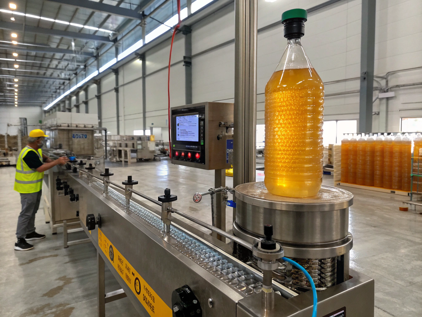 Automated robotic adhesive cartridge filling and sealing line in operation