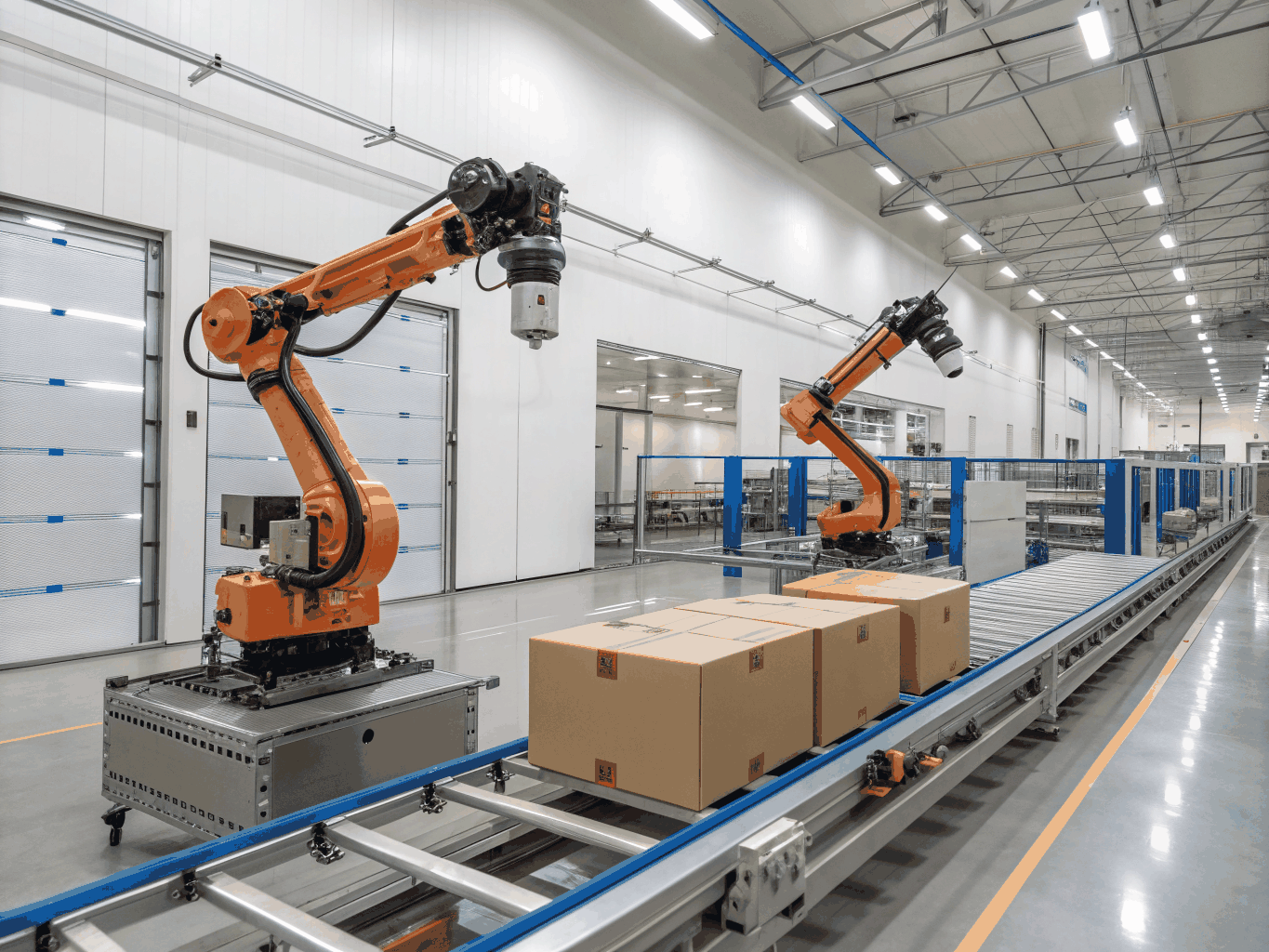 Automated carton packing, barcode scanning, and robotic pallet strapping station